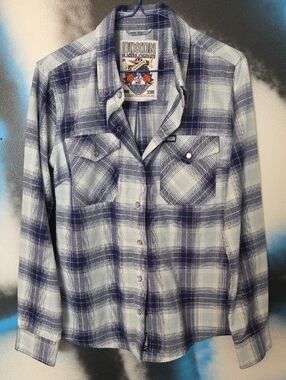 DIXXON Blue & Navy Plaid Snap Front Button-Up Shirt